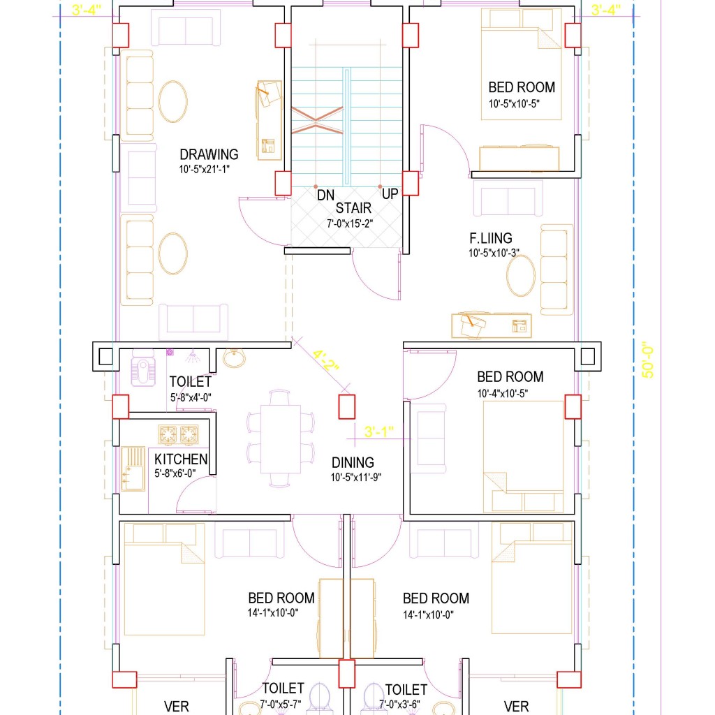 FLOOR PLAN 50'X36' for single family - CAD Files, DWG files, Plans and ...