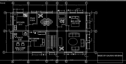 COMPLETE LAYOUT OF A TWO BHK  HOUSE  CAD  Files  DWG files  