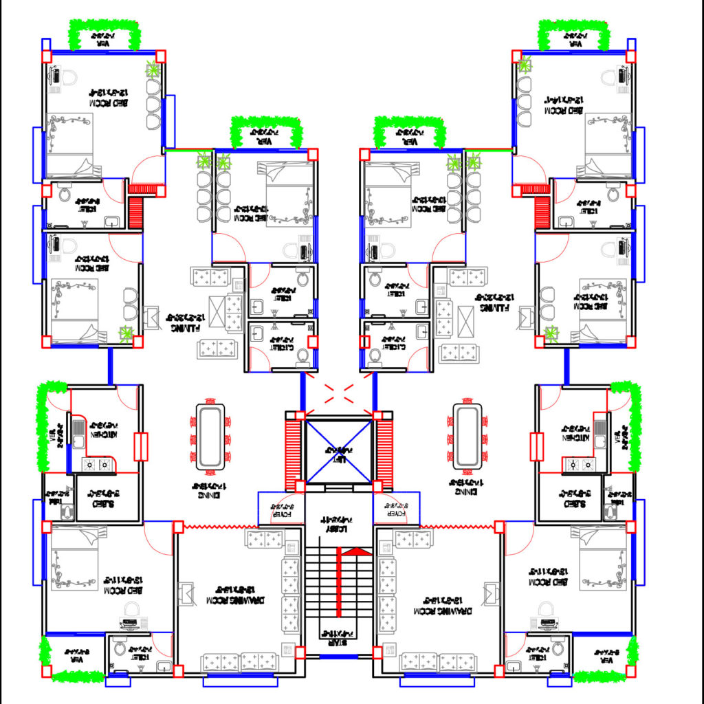 2 D Residential Building Plan CAD Files DWG files 