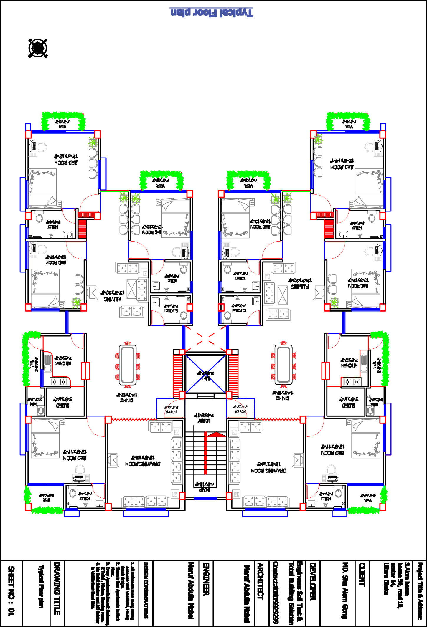 2 D Residential Building Plan CAD Files, DWG files