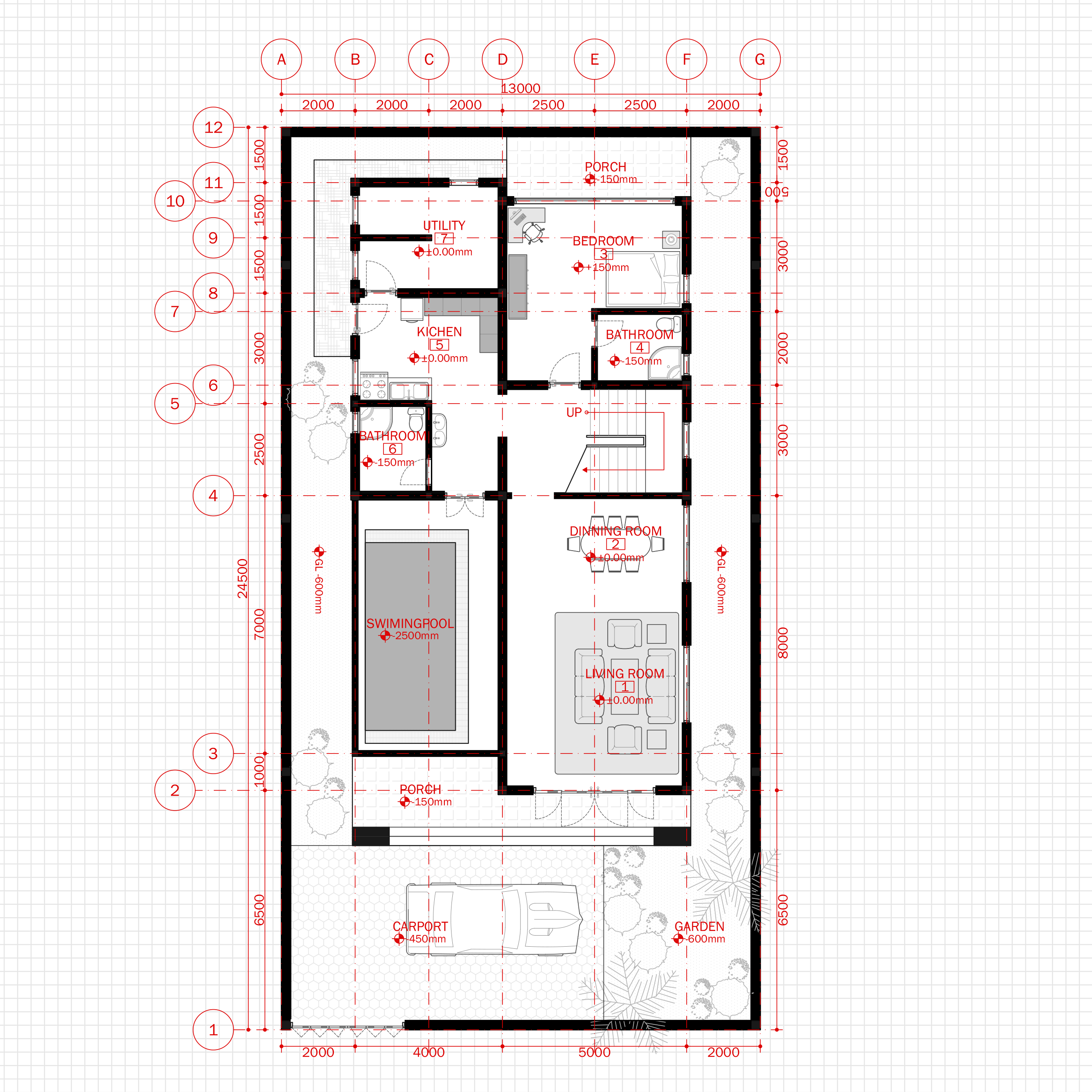 Residential Modern Villa 3 Architecture Plan with floor plan metric