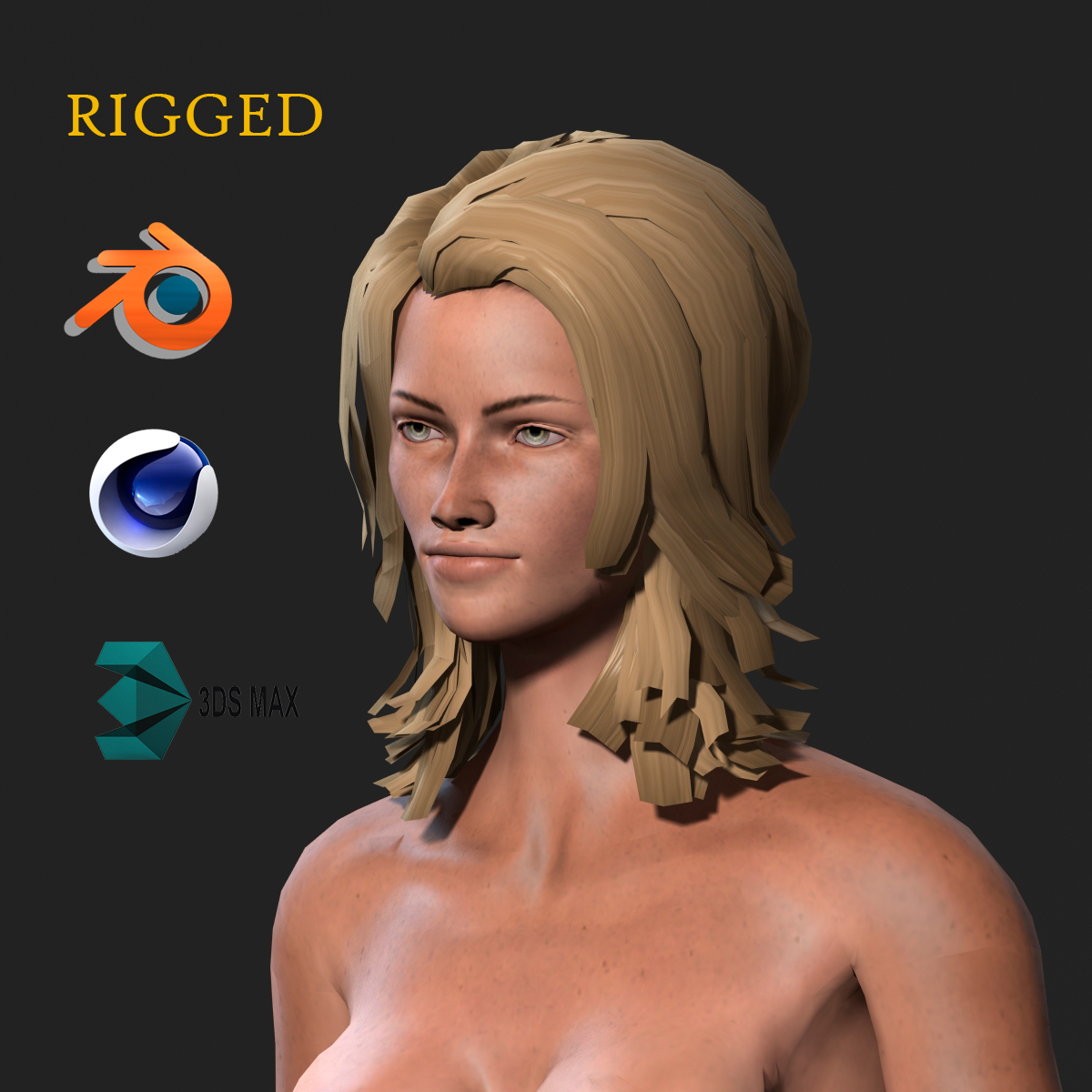 Beautiful Naked Woman Rigged 3d Game Character Low Poly 3d Model Cad Files Dwg Files Plans