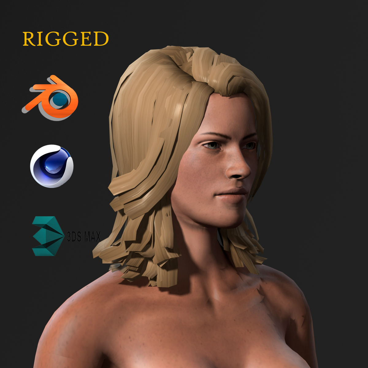 Beautiful Naked Woman Rigged D Game Character Low Poly D Model Cad My