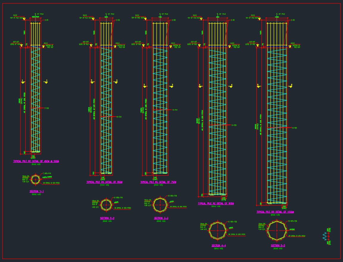 Pile Reinforcement Details And Piling Work Notes Cad Files Dwg Files