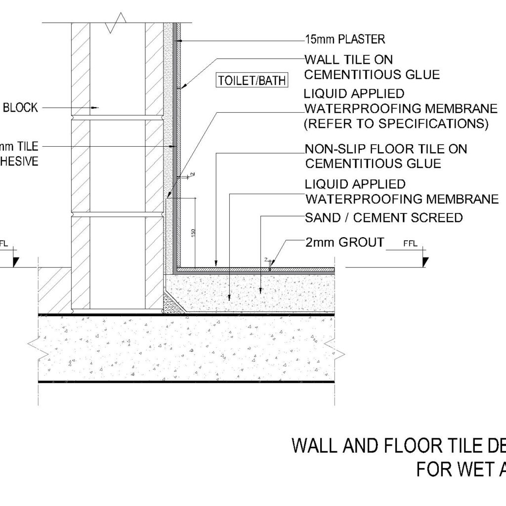 WALL AND FLOOR TILE DETAIL FOR WET AREA