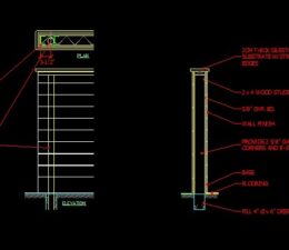 CAD file plan detail for a wood and metal stud half wall with steel support.